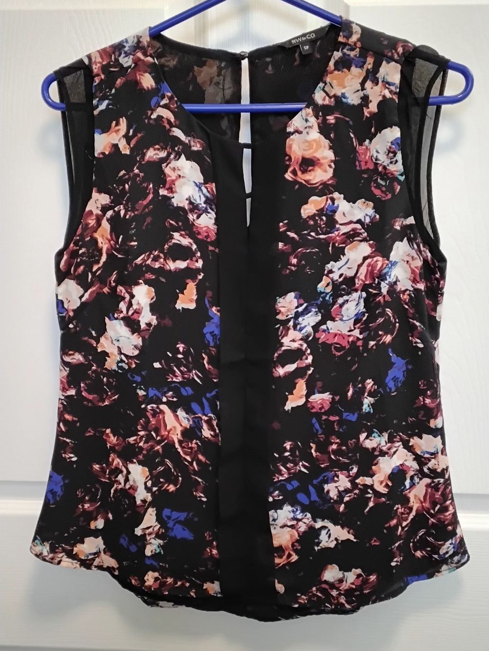 RW&CO. Floral-Print Lined Mesh Capped Sleeve Top *SIZE SM*